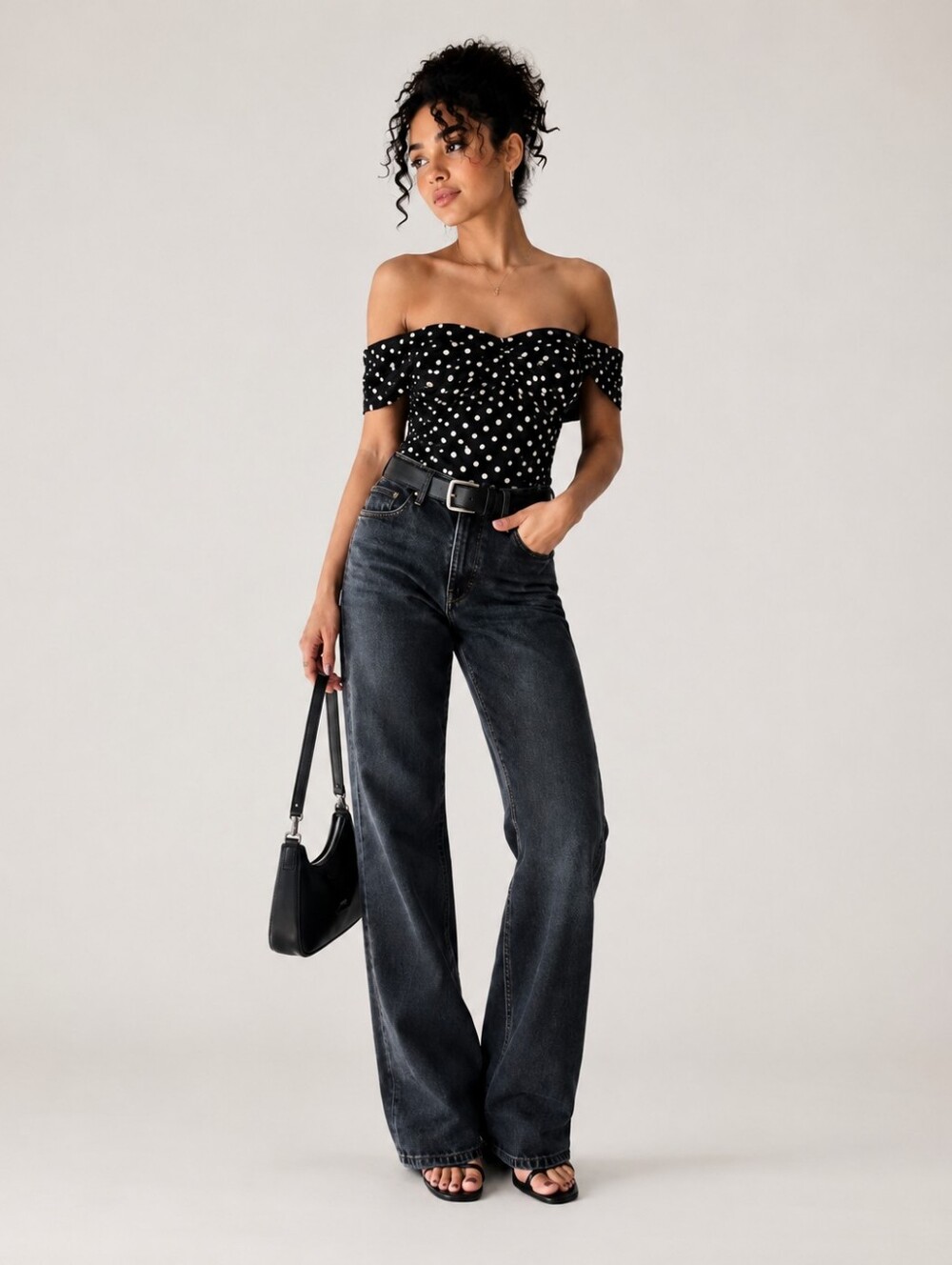 BCBGMaxAzria Y2K Polka Dot Off-Shoulder Mesh Top // NWT